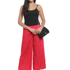 Indibelle Rayon Checked Print Plazzo Pants (Red)