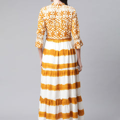 Indibelle Rayon Mustard Floral Print A-Line Kurta