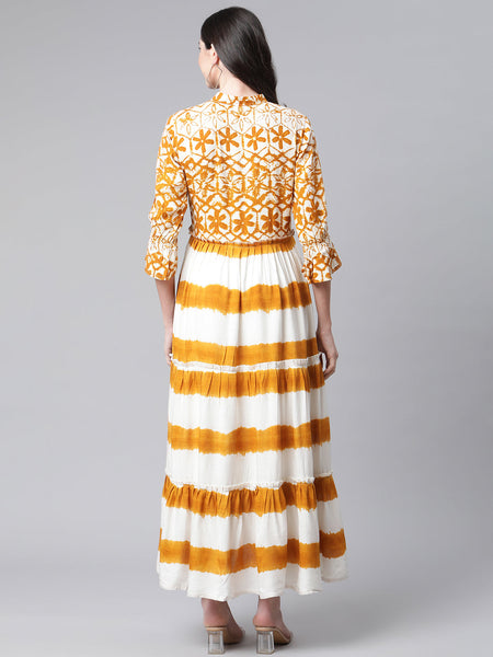 Indibelle Rayon Mustard Floral Print A-Line Kurta