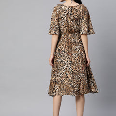 Indibelle Rayon Animal Print Dress (Brown)