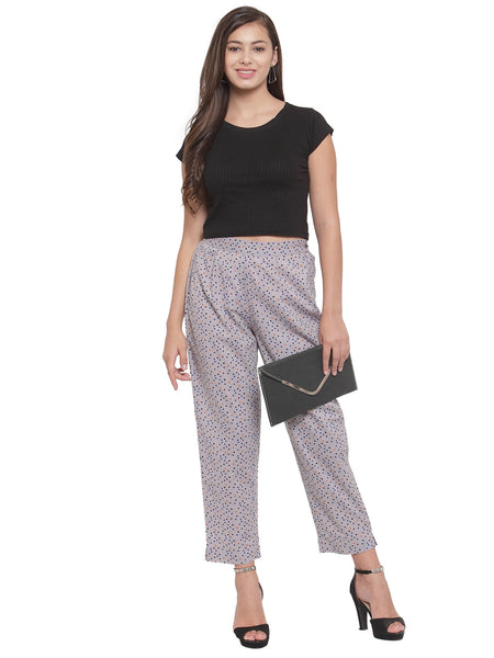 Indibelle Cotton Polka Dots Print Trousers (Grey)