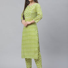 Indibelle Cotton Front Neck Floral Print Straight Kurta