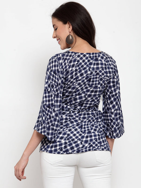 Indibelle blue check print top 