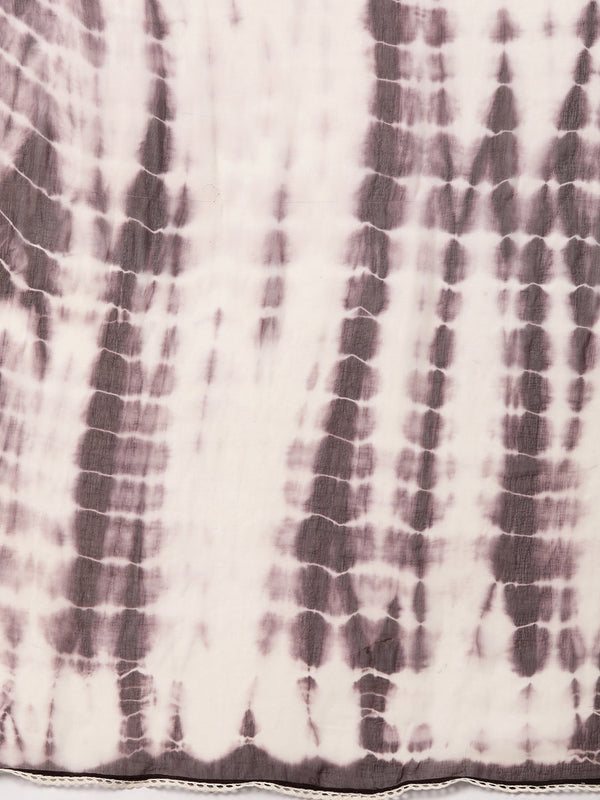 Indibelle Cotton Teal Brown Floral Print Kurta Pant With Dupatta (Teal)