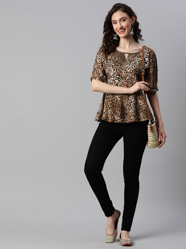 Indibelle Animal Print Peplum Top
