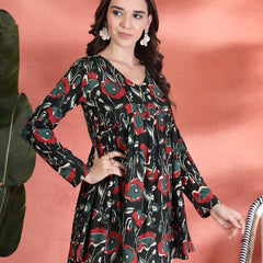 Indibelle Rayon Abstract Print Empire Cut Kurti (Green)