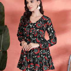 Indibelle Rayon Abstract Print Empire Cut Kurti (Green)