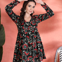 Indibelle Rayon Abstract Print Empire Cut Kurti (Green)