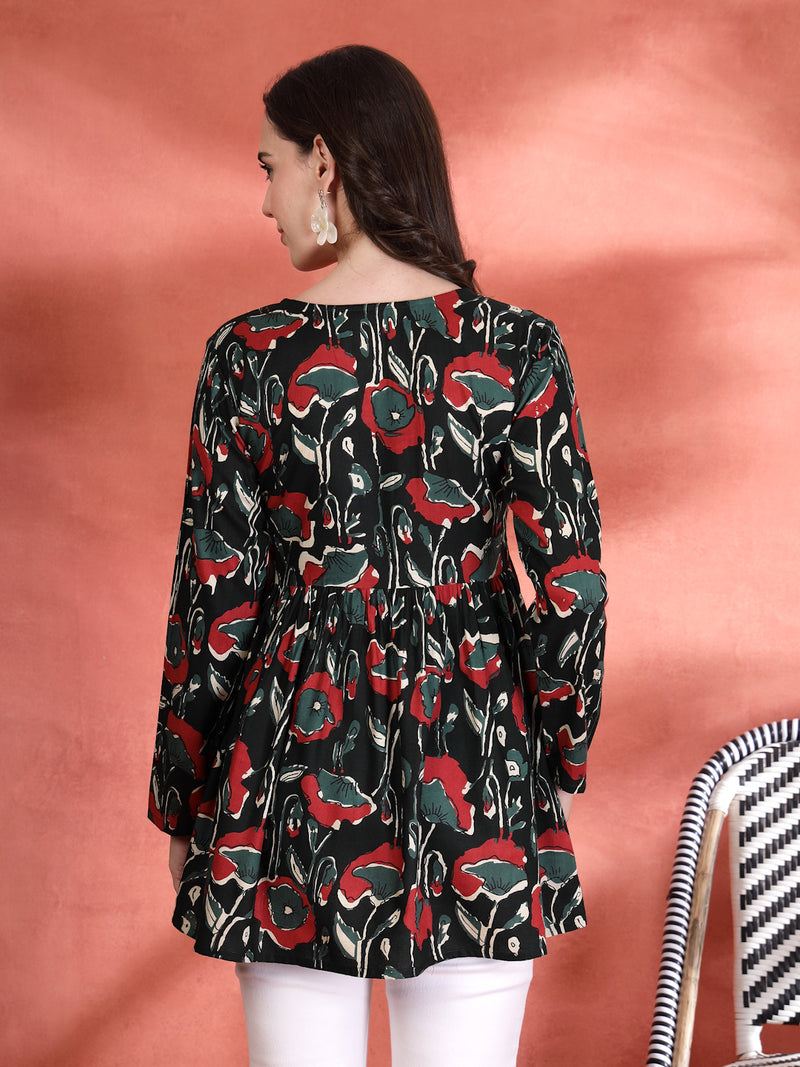 Indibelle Rayon Abstract Print Empire Cut Kurti (Green)