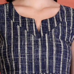 Indibelle Cotton Blue Striped Print Gathered High Low Kurti