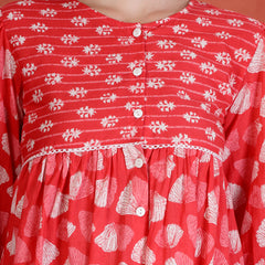Indibelle Cotton Ethnic Print Peplum Kurti (Pink)