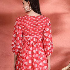 Indibelle Cotton Ethnic Print Peplum Kurti (Pink)