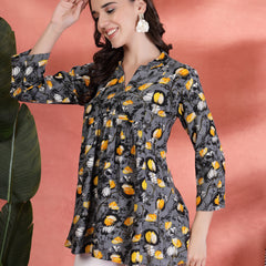 Indibelle Rayon Abstrac Print A-Line Kurti (Grey)