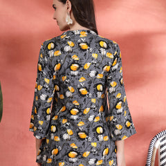 Indibelle Rayon Abstrac Print A-Line Kurti (Grey)