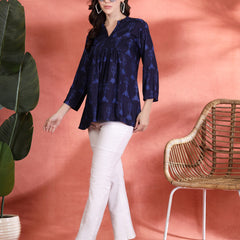 Indibelle Rayon Abstract Print A-Line Kurti (Blue)