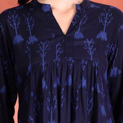 Indibelle Rayon Abstract Print A-Line Kurti (Blue)
