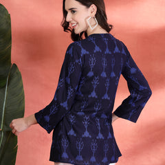 Indibelle Rayon Abstract Print A-Line Kurti (Blue)