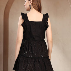 Indibelle Cotton Black Schffli Tunic Top