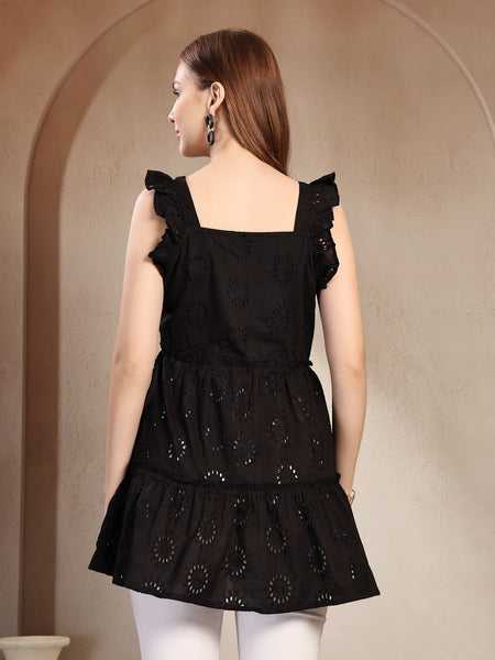 Indibelle Cotton Black Schffli Tunic Top
