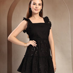 Indibelle Cotton Black Schffli Tunic Top