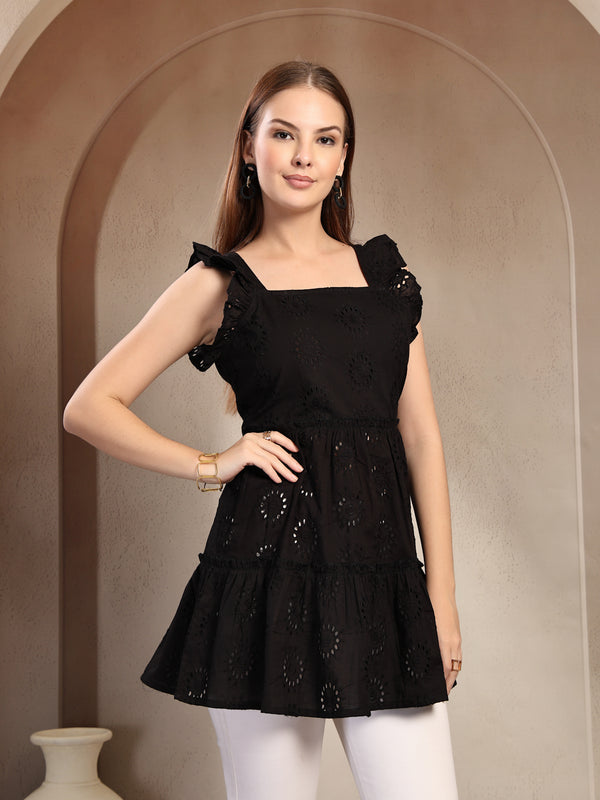 Indibelle Cotton Black Schffli Tunic Top