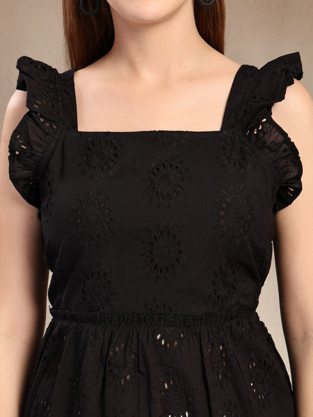 Indibelle Cotton Black Schffli Tunic Top