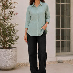 Indibelle Premium Linen Blend Aqua Green Shirt