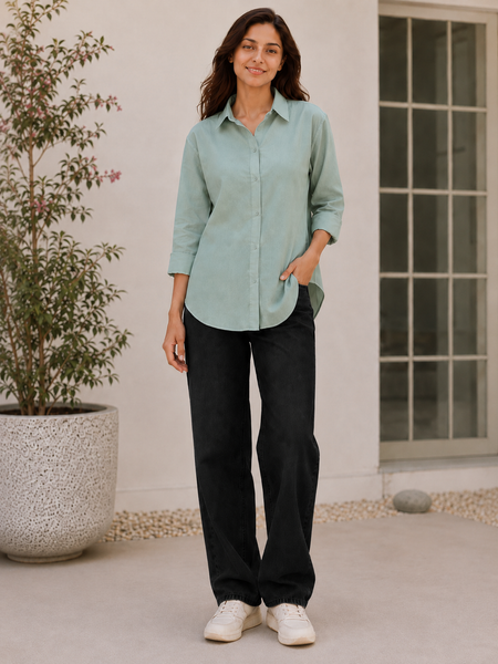 Indibelle Premium Linen Blend Aqua Green Shirt
