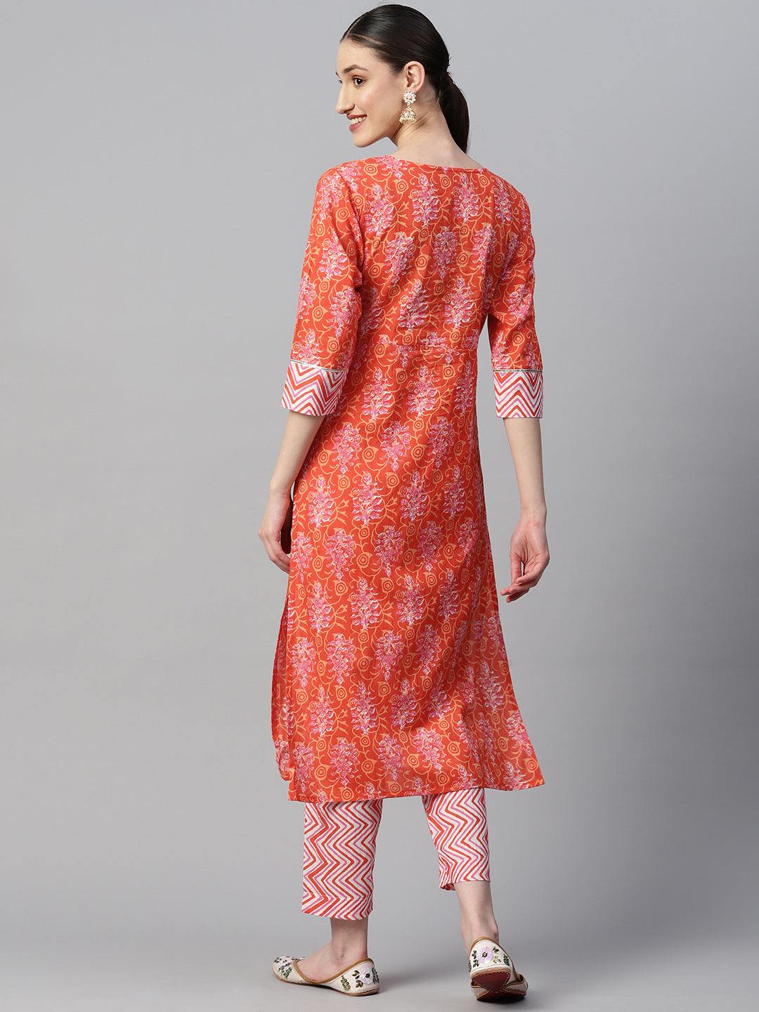 Indibelle Cotton Orange Floral Print Kurta set