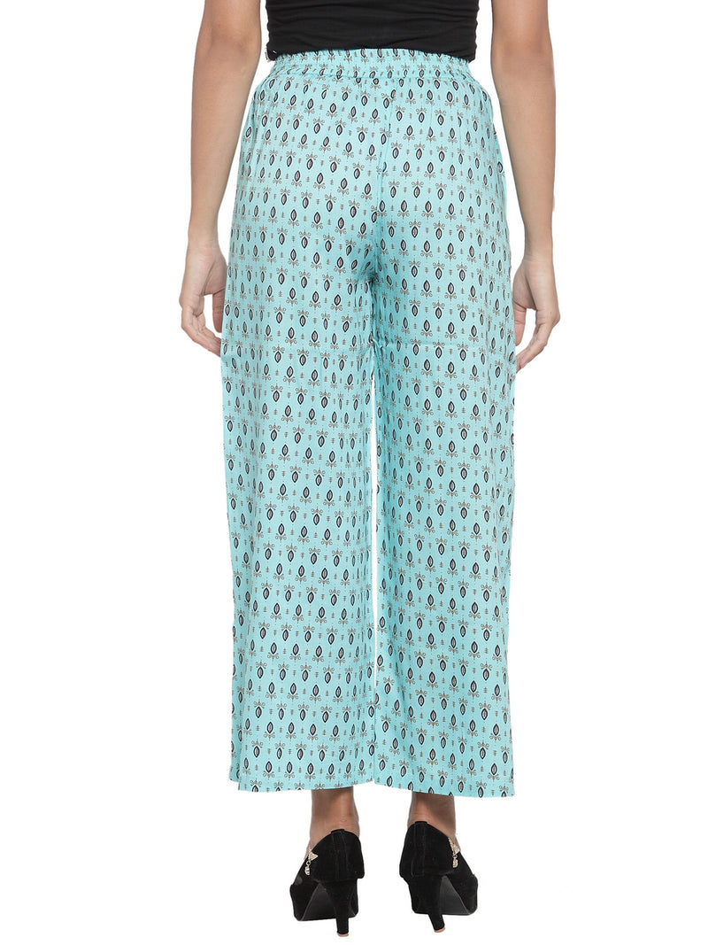 Indibelle Cotton Ethnic Booti Printed Trousers (Sky Blue)