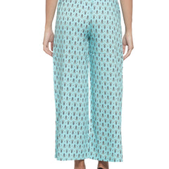 Indibelle Cotton Ethnic Booti Printed Trousers (Sky Blue)
