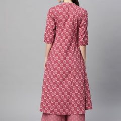 Indibelle Cotton Magenta Floral Print A-Line Kurta 