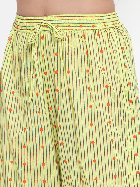 Indibelle Women Lemon Yellow Cotton Foil Print Straight Kurta set