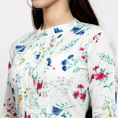 Indibelle cotton Light Green floral print A-line Dress