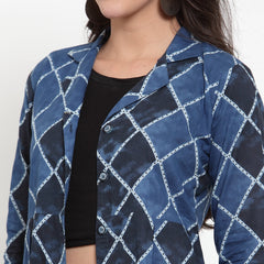 Indibelle Cotton Blue Geomatric Print A-Line ShrugCape