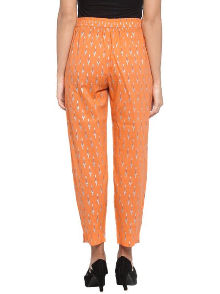 Indibelle Cotton Foil Print Trousers (Orange)