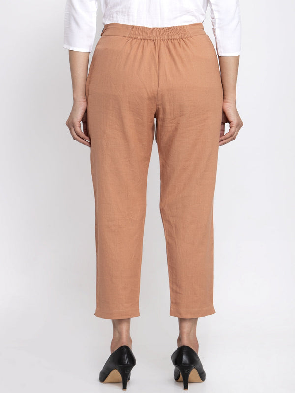 Indibelle Cotton Solid Peach Trousers
