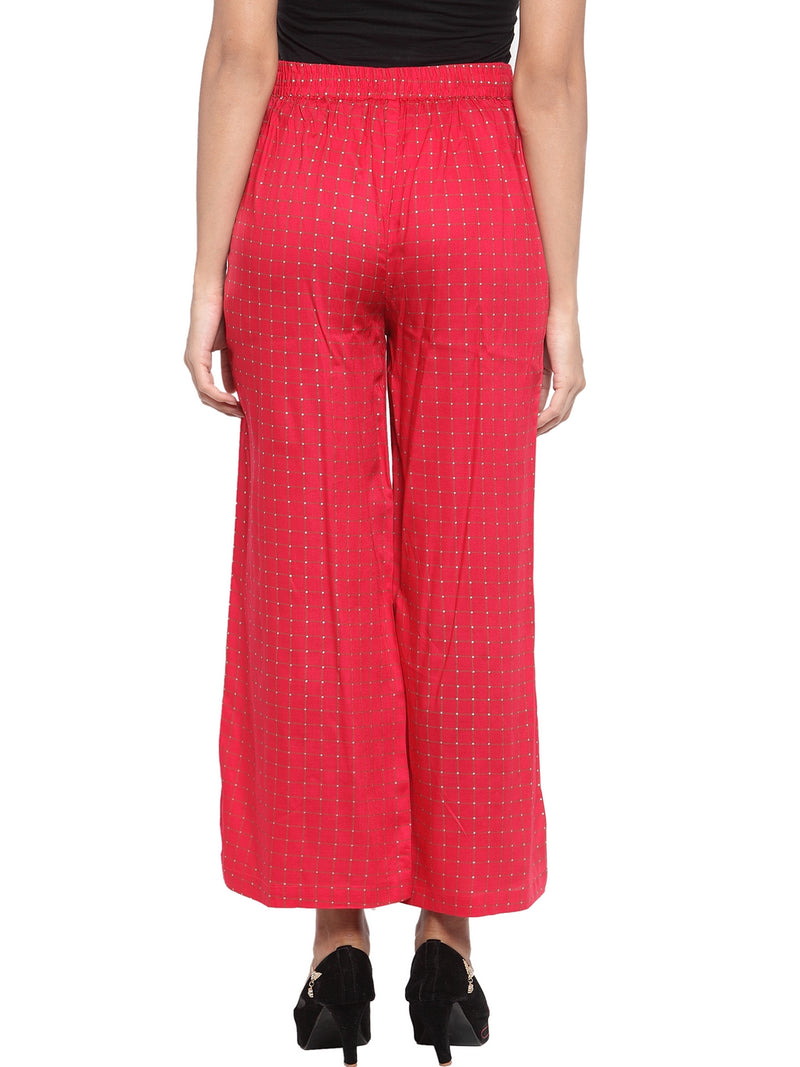 Indibelle Rayon Checked Print Plazzo Pants (Red)