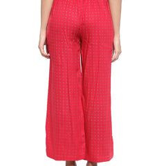 Indibelle Rayon Checked Print Plazzo Pants (Red)