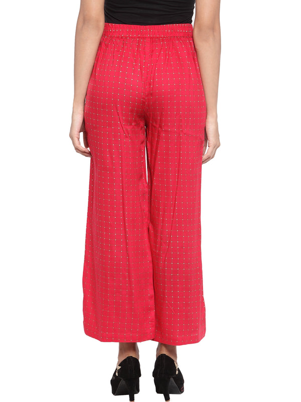 Indibelle Rayon Checked Print Plazzo Pants (Red)