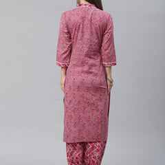 Indibelle Cotton Magenta Floral Print Straight Kurta