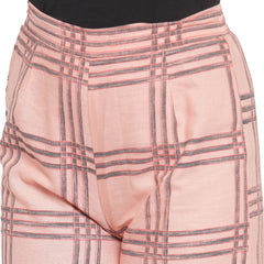 Indibelle Cotton Checkered Printed Plazzo Pants (Peach)
