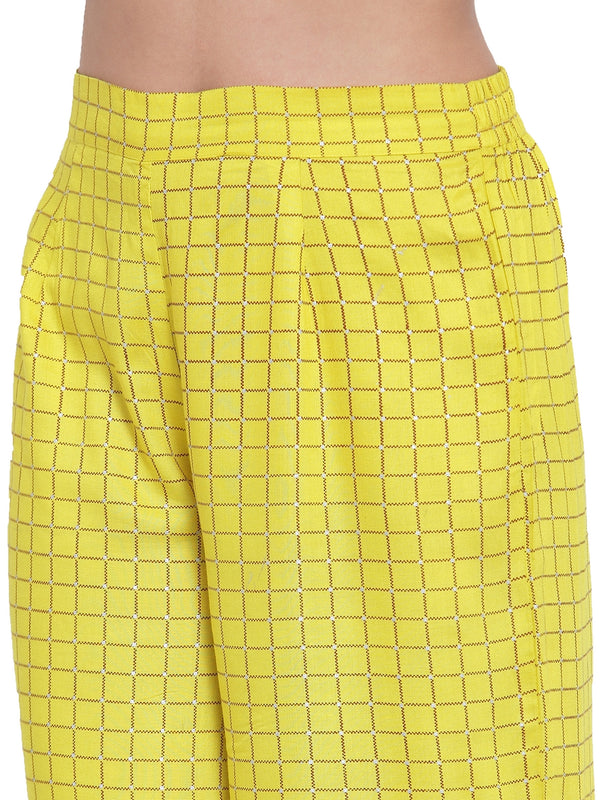Indibelle Rayon Checked Print Plazzo Pants (Yellow)