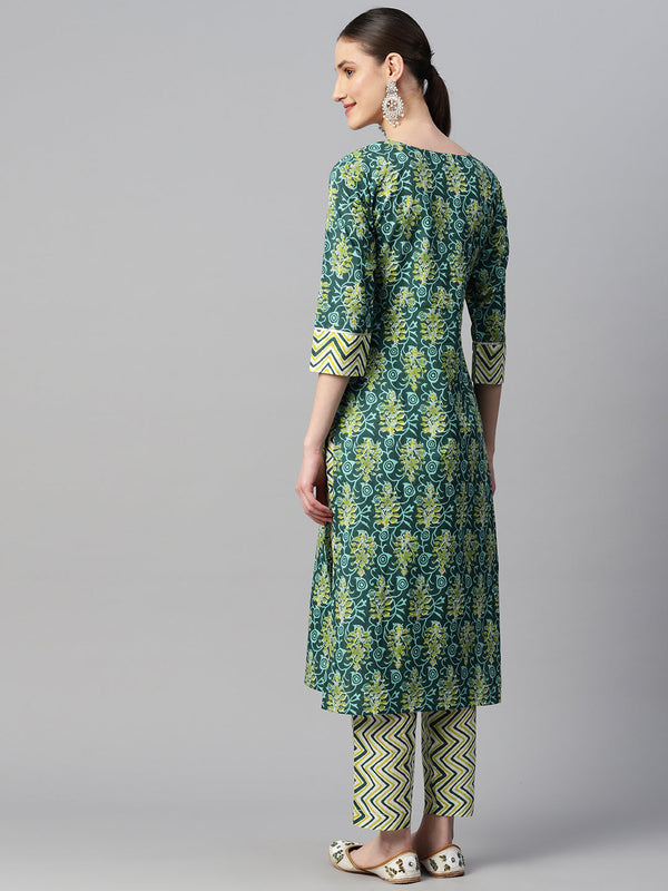 Indibelle Cotton Contrast Yolk Floral Print Kurta set