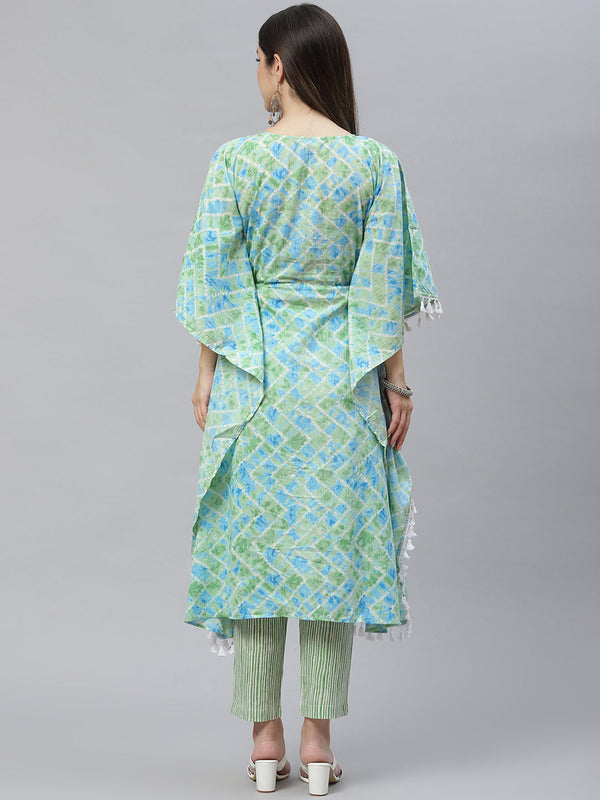 Indibelle Cotton Seagreen Tie Dye Print Kaftan Kurta