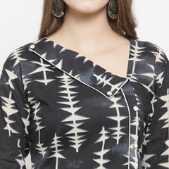 Indibelle black cotton abstract print straight kurta 