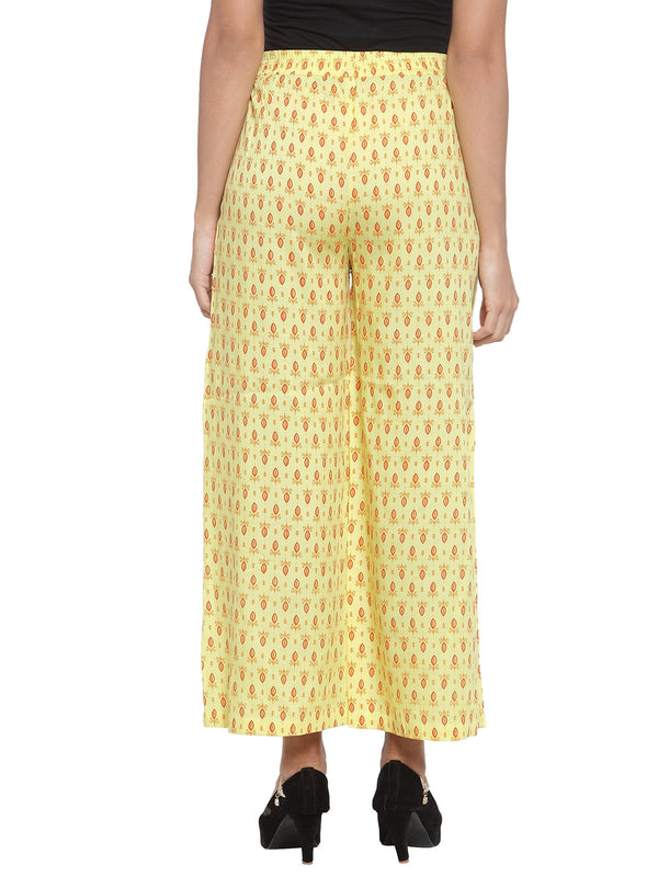 Indibelle Cotton Ethnic Booti Printed Trousers (Yellow)