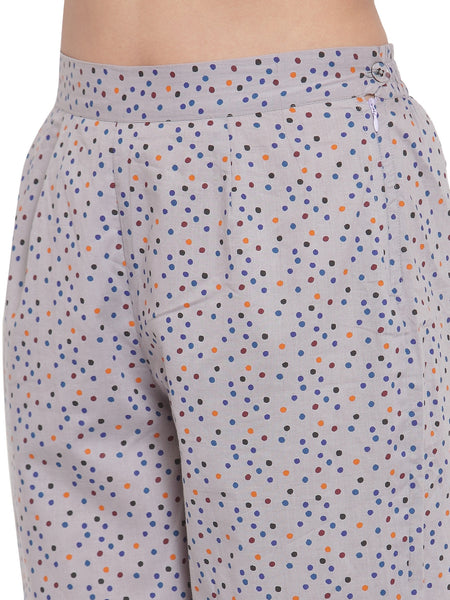Indibelle Cotton Polka Dots Print Trousers (Grey)