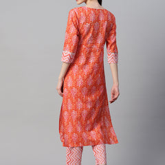 Indibelle Cotton Orange Floral Print Kurta