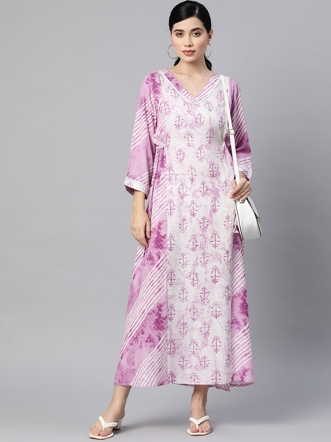 Indibelle Rayon Purple Floral Print Dress